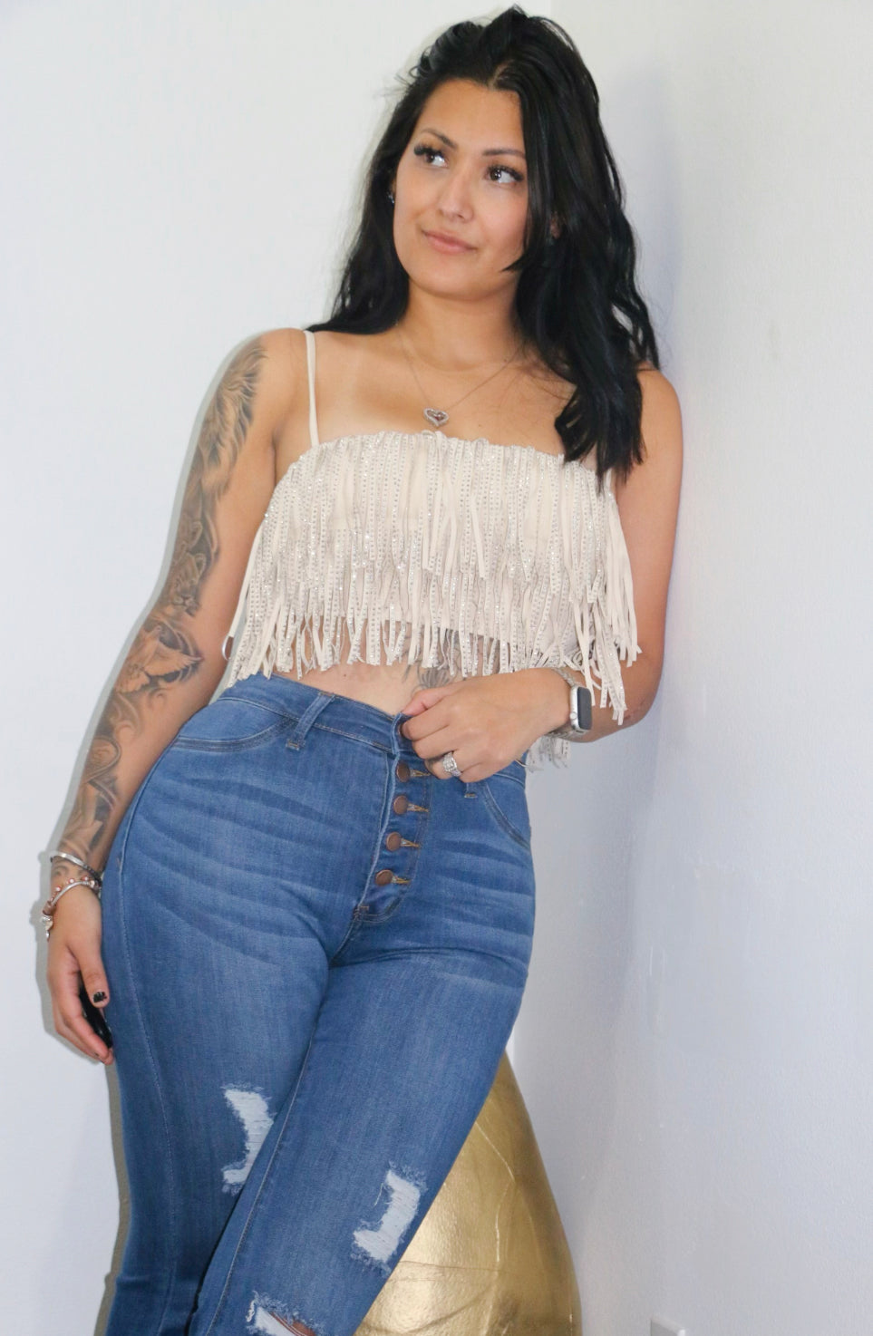 Fringe Beige Top